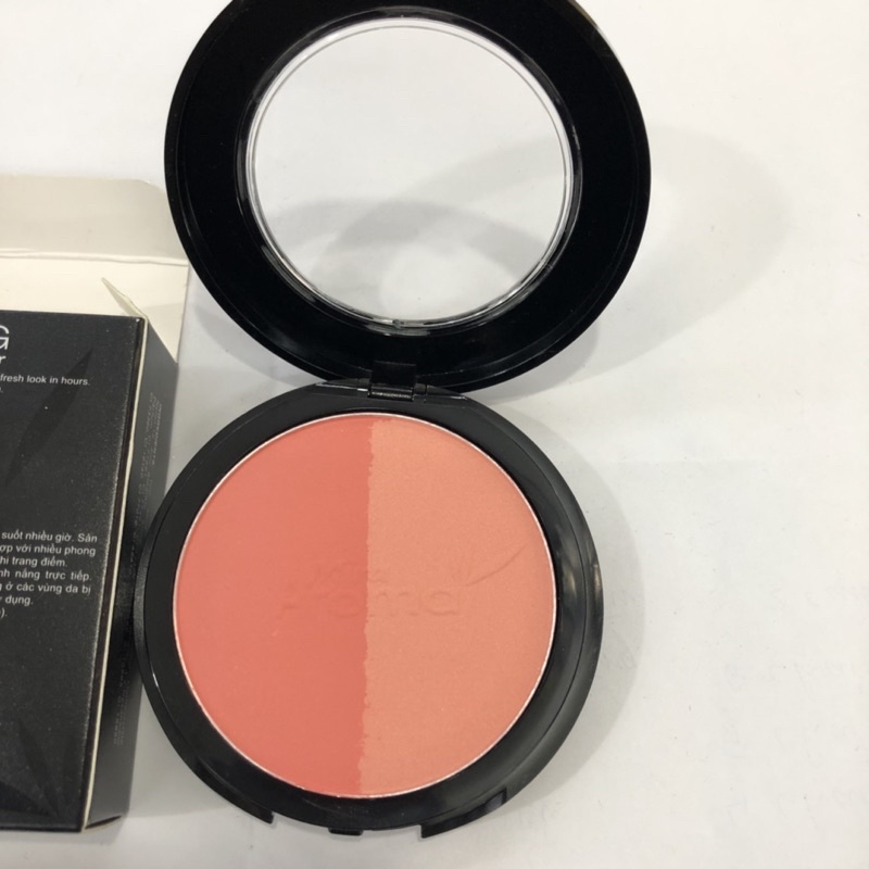 Phấn má Aroma, phấn má hai tông màu đào và cam số 4 Shine Peach and Orange, Mira Aroma Smoothing Blusher 14g