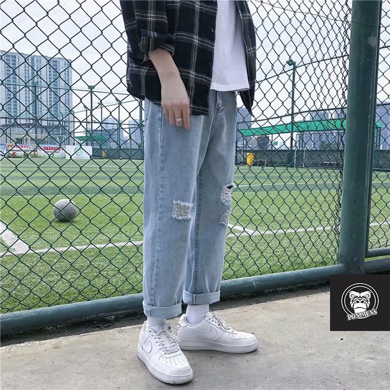Quần Baggy Jean Nam Rách Gối Siêu Chất