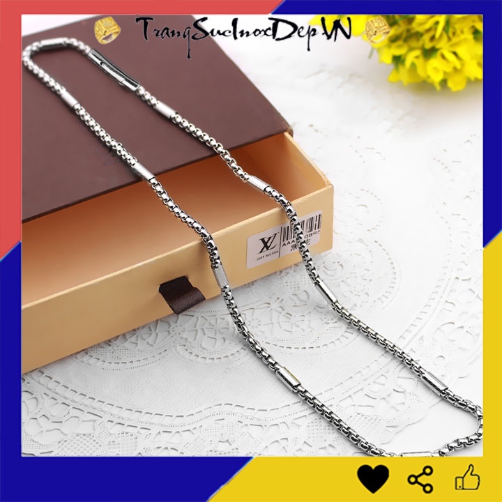 Dây chuyền nam bông dừa bọc khoen chạm họa tiết khóa gài Vip sáng đẹp, không đen, đem lại đẳng cấp cho người đeo
