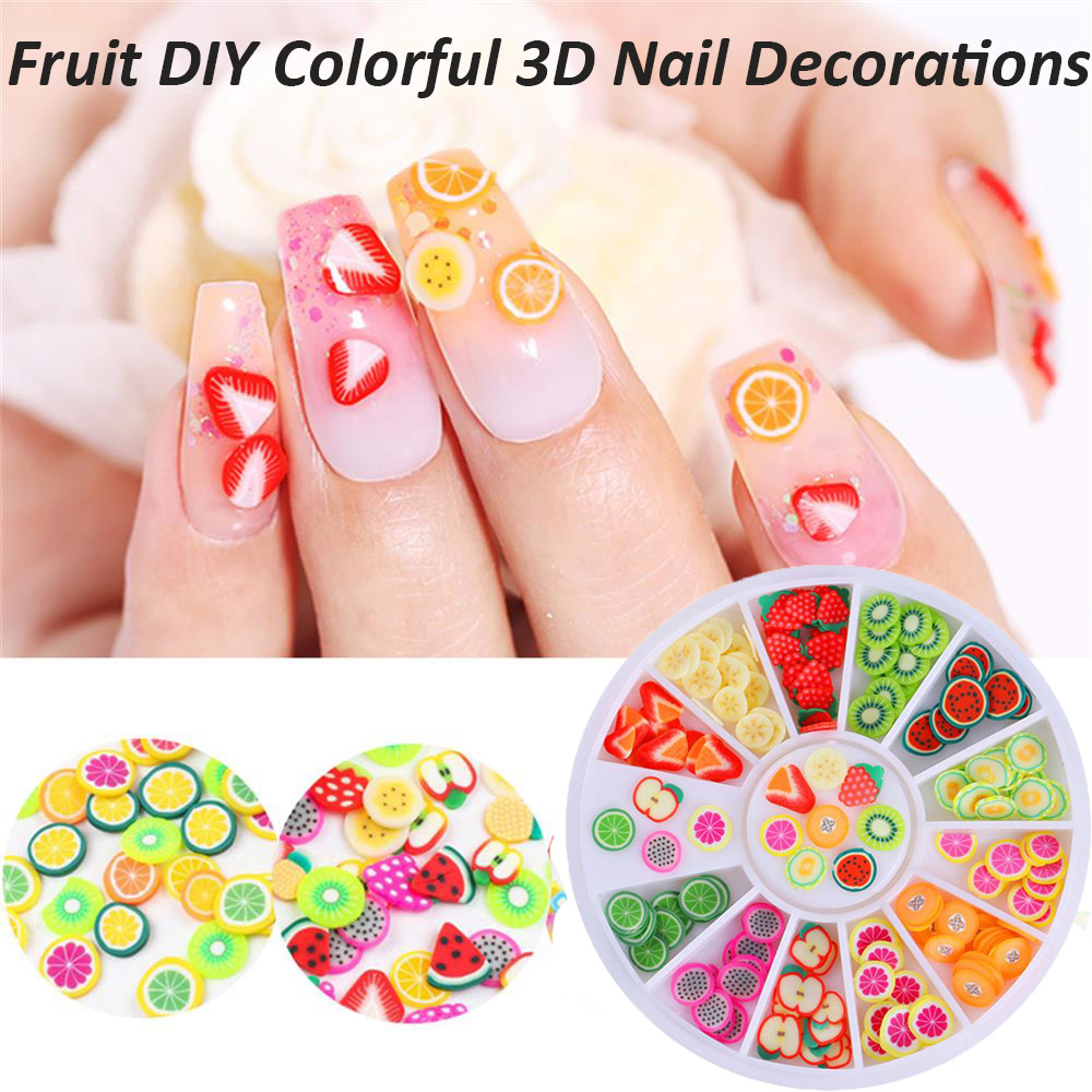 Set 120 Miếng Dán Trang Trí Móng Tay Nghệ Thuật Hình Trái Cây 3D Nhiều Màu Sắc DIY