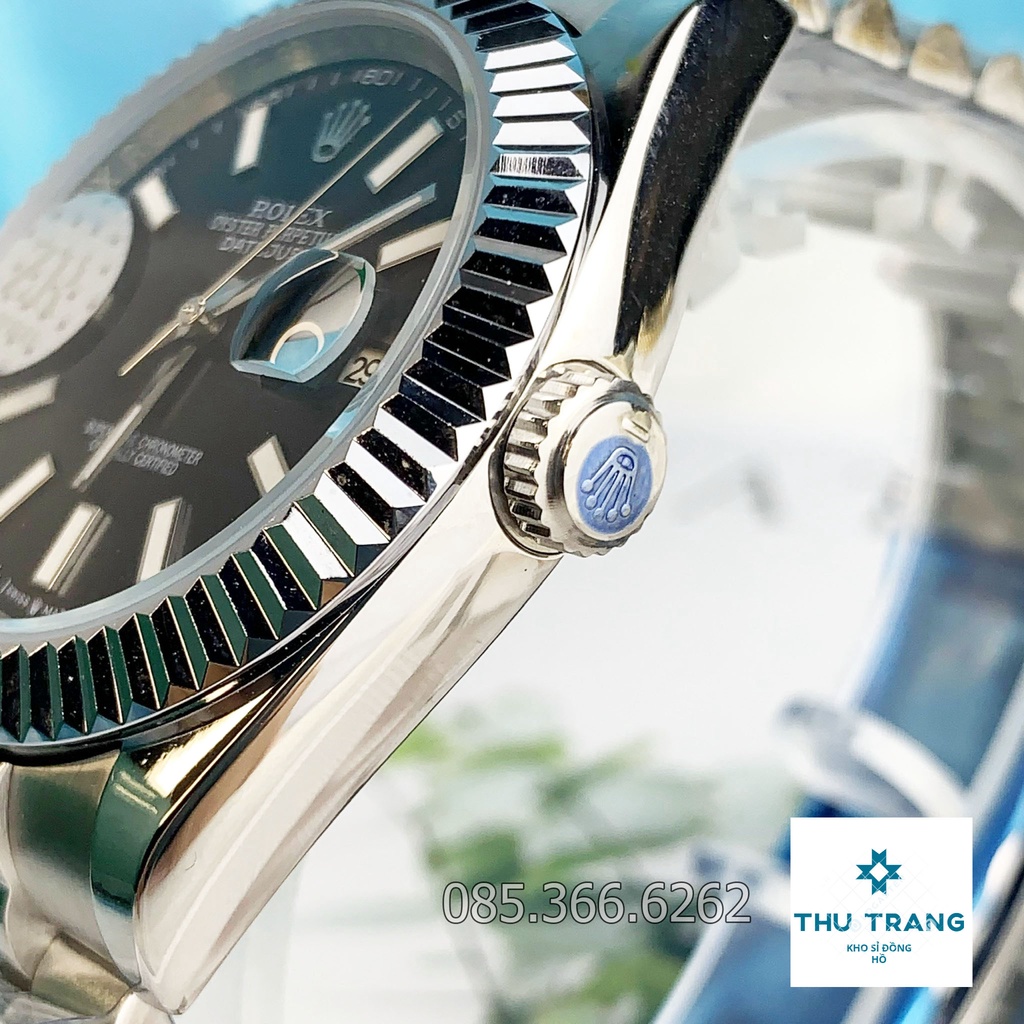 Đồng hồ nam Rolex cơ Automatic máy nhật mẫu đen dây thép trắng viền trơn size 39-40mm
