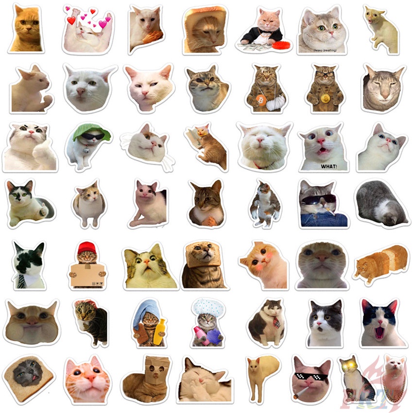 50 Cái / Bộ ❉ Sticker Dán Trang Trí Hình Mèo Emoji Ngộ Nghĩnh 01 ❉ Sticker Dán Tường Chống Thấm Nước Họa Tiết Doodle Hợp Thời Trang