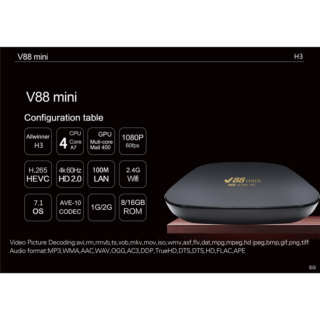 Đầu TV Box V88 mini 32GB / 512GB Wifi 2.4G Android 12.0 8K Ultra HD ChấT LượNg Cao KèM Phụ KiệN