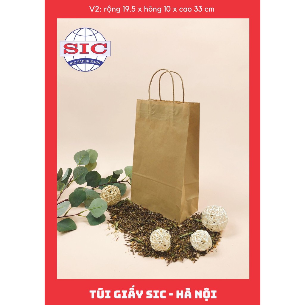 [SET 10 CHIẾC] TÚI GIẤY KRAFT V2: 19.5x10x33 CÓ QUAI ( ẢNH THẬT)