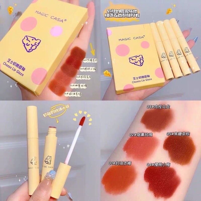 Set 5 Son Kem Lì Magic Casa CHESSES LIP GLAZE Tone Màu Siêu Xinh