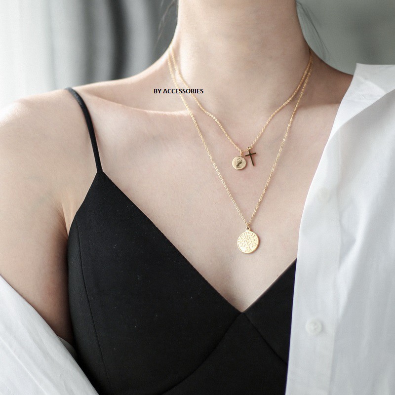 Dây chuyền titan mặt đồng xu phối thánh giá không gỉ WN191204