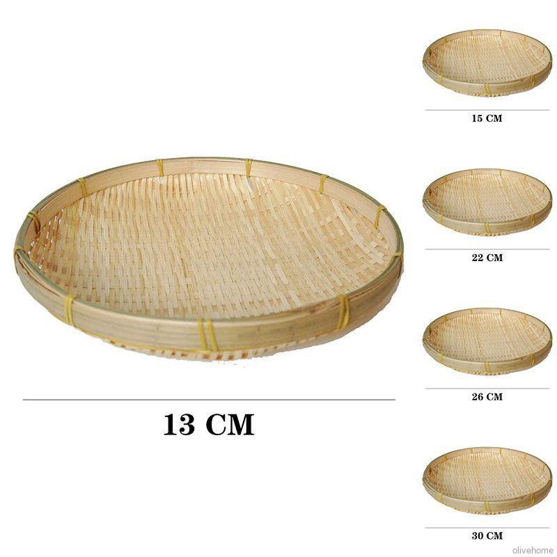 Handmade Weaving Bamboo Sieve Raft Round Dustpan DIY Decorative Fruit Bread Basket Kitchen Storage