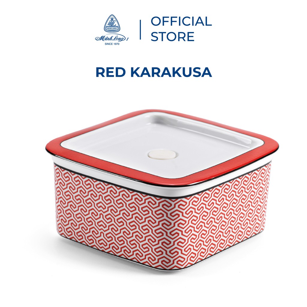 Hộp thực phẩm vuông Minh Long 15 cm + nắp - Red Karakusa