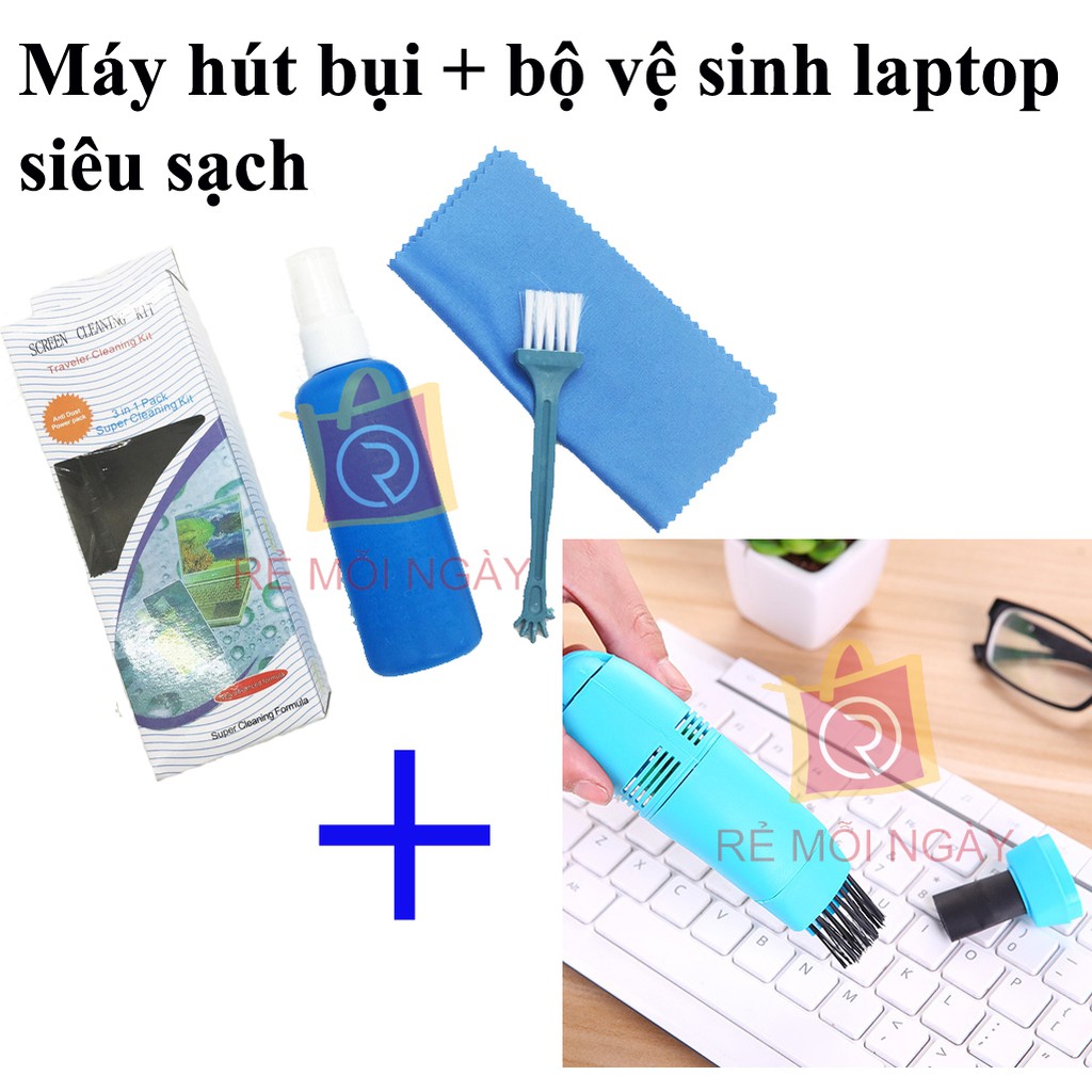 Combo siêu sạch bộ vệ sinh laptop 3 món và máy hút bụi bàn phím