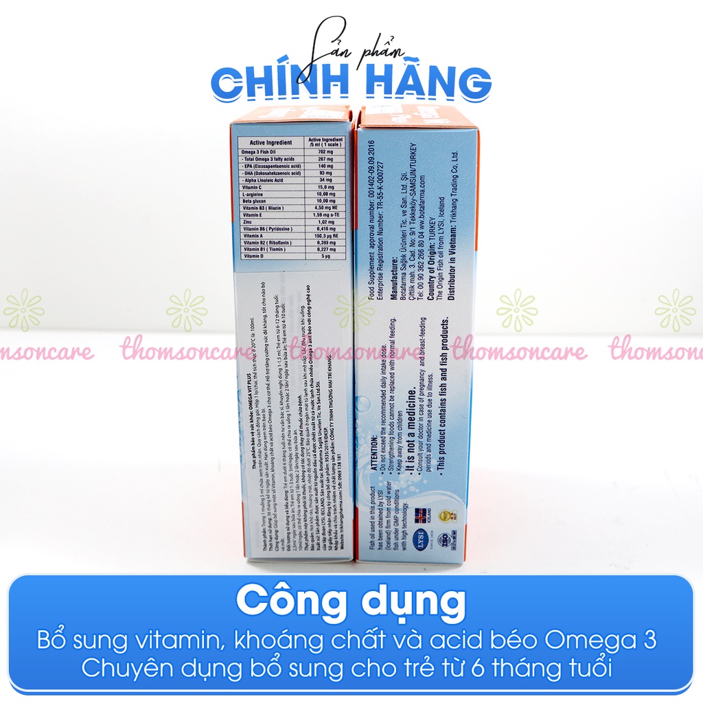 Bổ sung Omega 3 DHA EPA - Omega Vit Plus từ dầu cá, khoáng chất vitamin thiết yếu cho trẻ - Chai 100ml