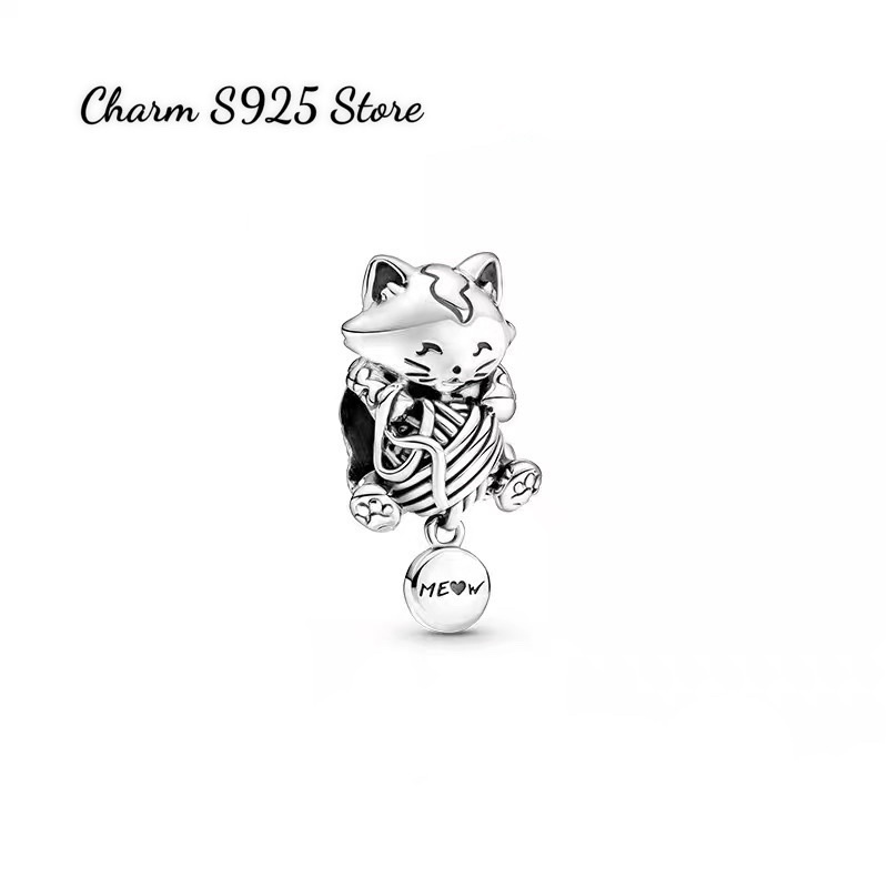 charm pan kitten &amp; Yarn ball bạc s925 cao cấp