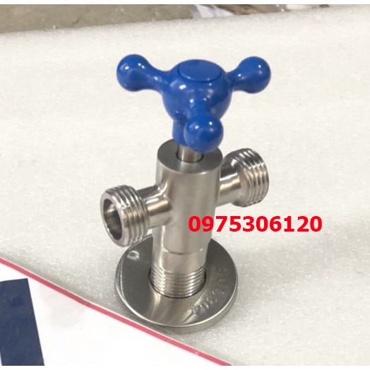 {LOẠI CAO CẤP CÓ KHÓA XANH} Van Chia Nước cho vòi xịt vệ sinh và bồn cầu inox 304, van giảm áp, T CẦU XANH ĐỎ