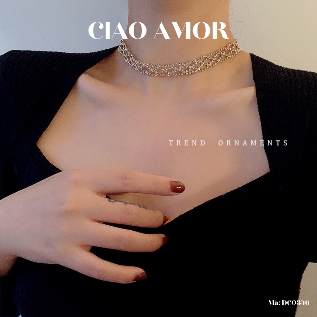 Choker, Chocker, Dây chuyền nữ đính đá lấp lánh dự tiệc đan chéo Trang sức Ciao Amor - DC0346