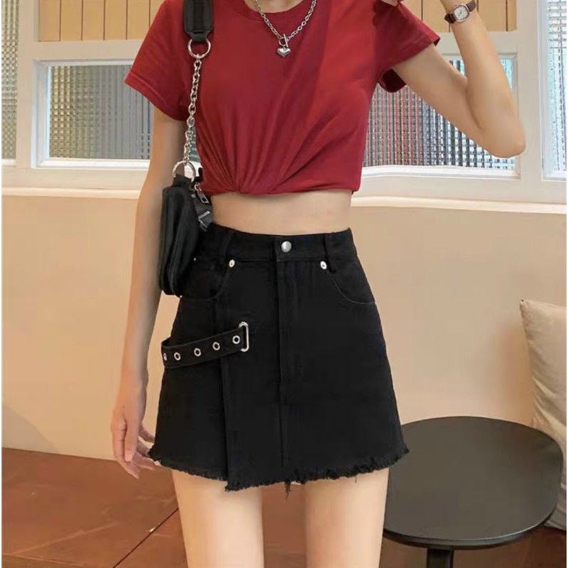 Quần shorts giả váy lưng cao