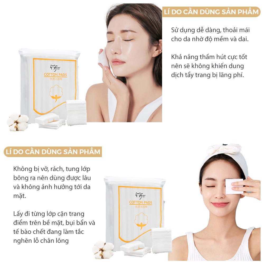 Bông tẩy trang Acosmetics 3 lớp Cotton Pads Túi 222 miếng, tặng dây cột tóc