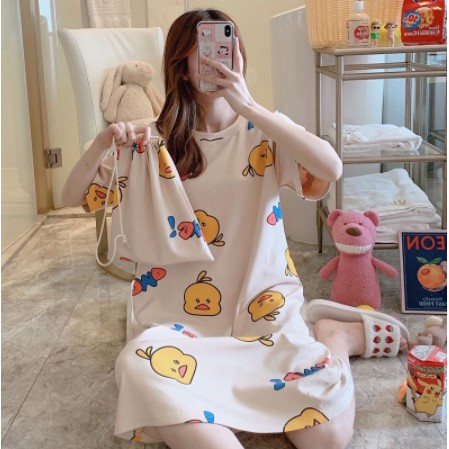 Váy ngủ ❤️FREESHIP ,đầm ngủ dáng suông chất cotton hoạ tiết hoạt hình DỄ THƯƠNG