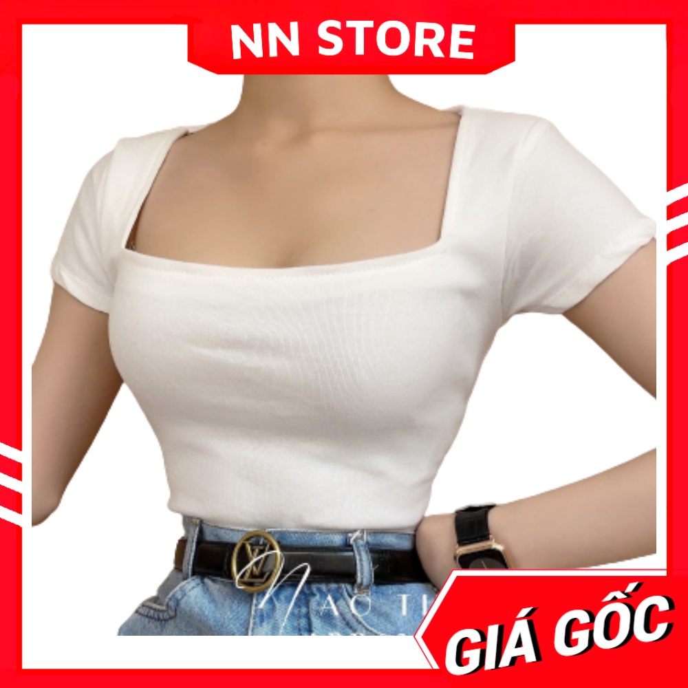 Áo thun kiểu croptop cổ vuông chất thun borip co giãn 4 chiều  Áo thun body nữ ABR63