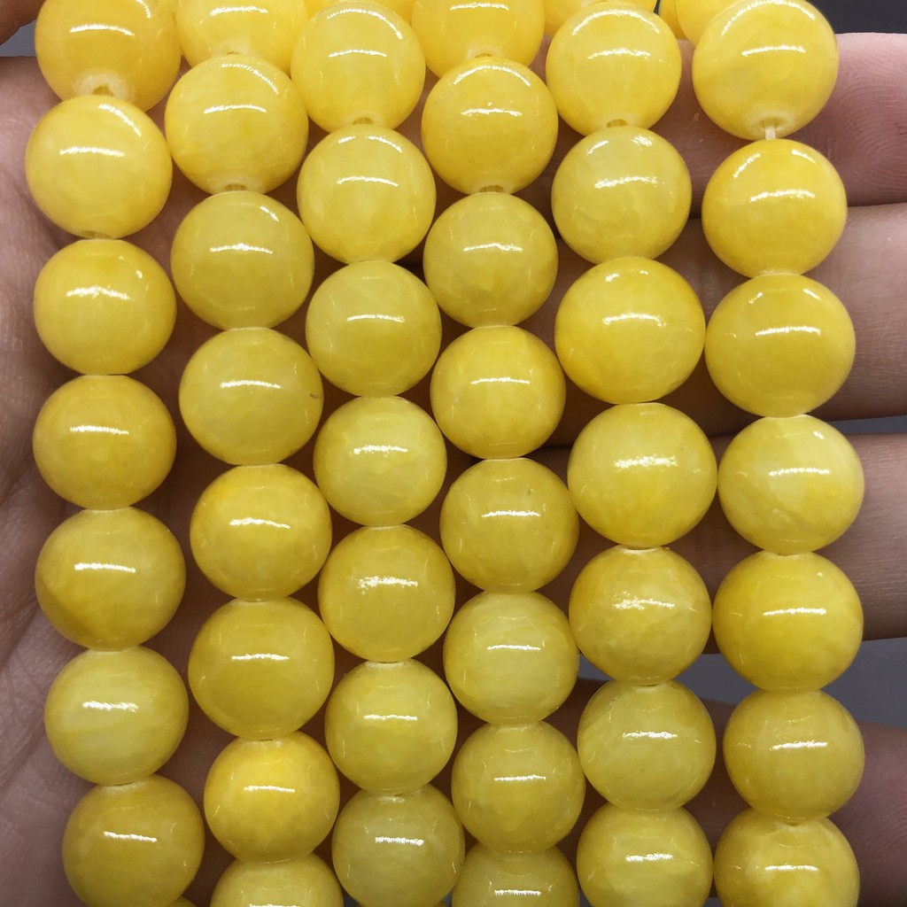 Hạt đá ngọc bích màu vàng Chalcedony tự nhiên dạng tròn 4-12mm DIY