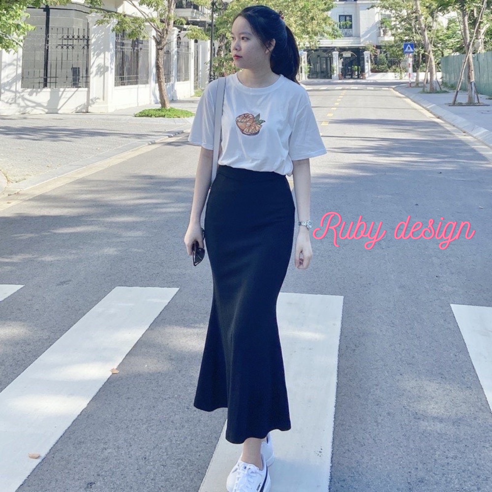 Chân váy đuôi cá , chân váy dài màu đen chất thun zip co giãn 4 chiều phong cách Hàn Quốc phom cực xinh - Ruby design