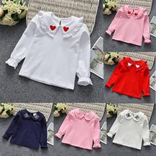 Áo thun dài tay , in họa tiết trái tim cho bé gái