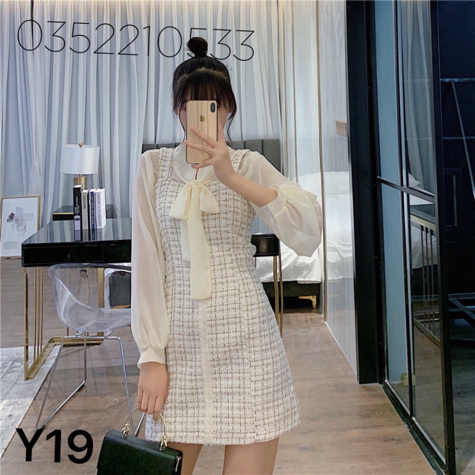 Váy dạ nơ cổ Y19