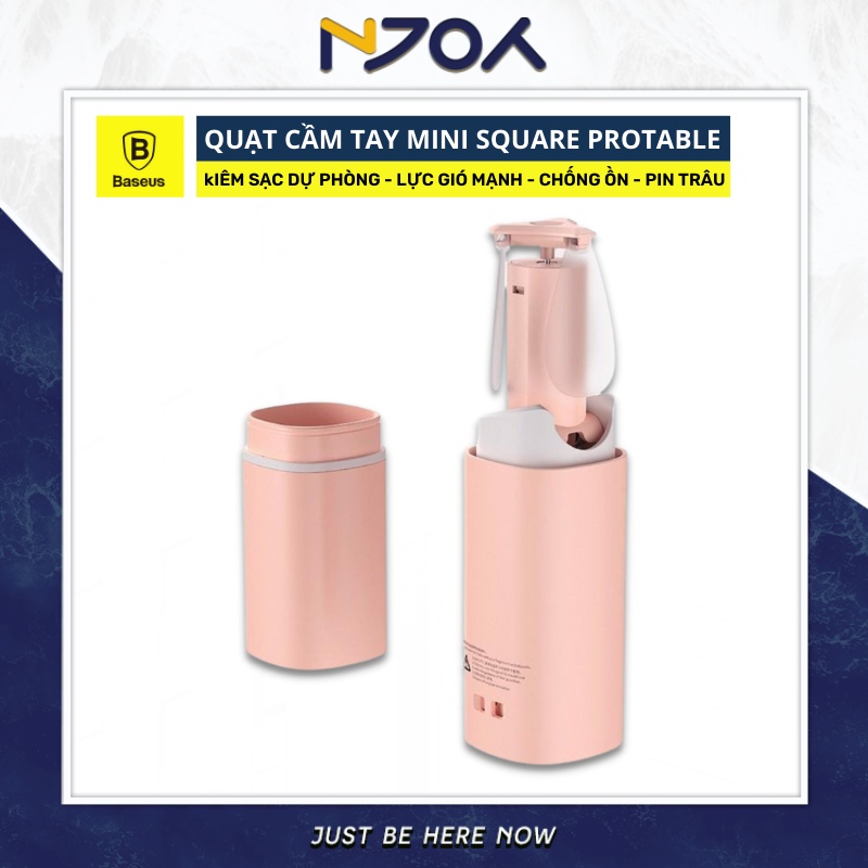 Quạt Tích Điện Mini Cầm Tay Chính Hãng BASEUS Square Portable Chống Ồn 2 Mực Gió Kiêm Sạc Dự Phòng 2000Mah Njoyshop