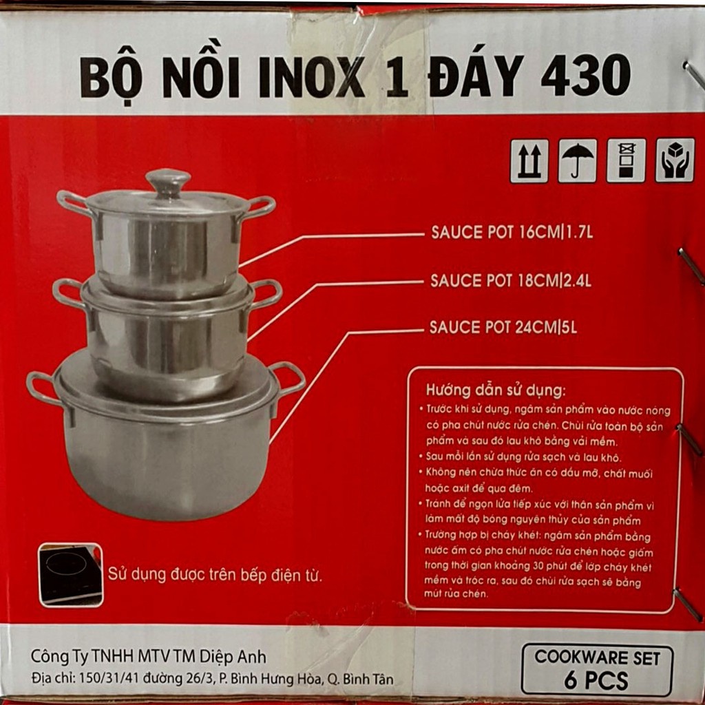 BỘ 3 NỒI HT COOK, SKY START INOX 430 CAO CẤP