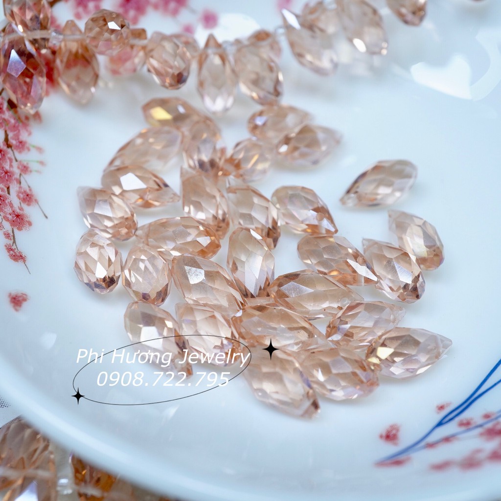 Gói 20 viên cườm phalê giọt nước cao cấp kích thước 6x12mm, trong suốt lấp lánh làm trang sức trang trí