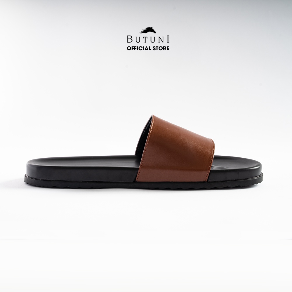 Dép quai ngang Butuni Single Slippers da bò full grain màu nâu đế cao su chống trượt bảo hành 12 tháng