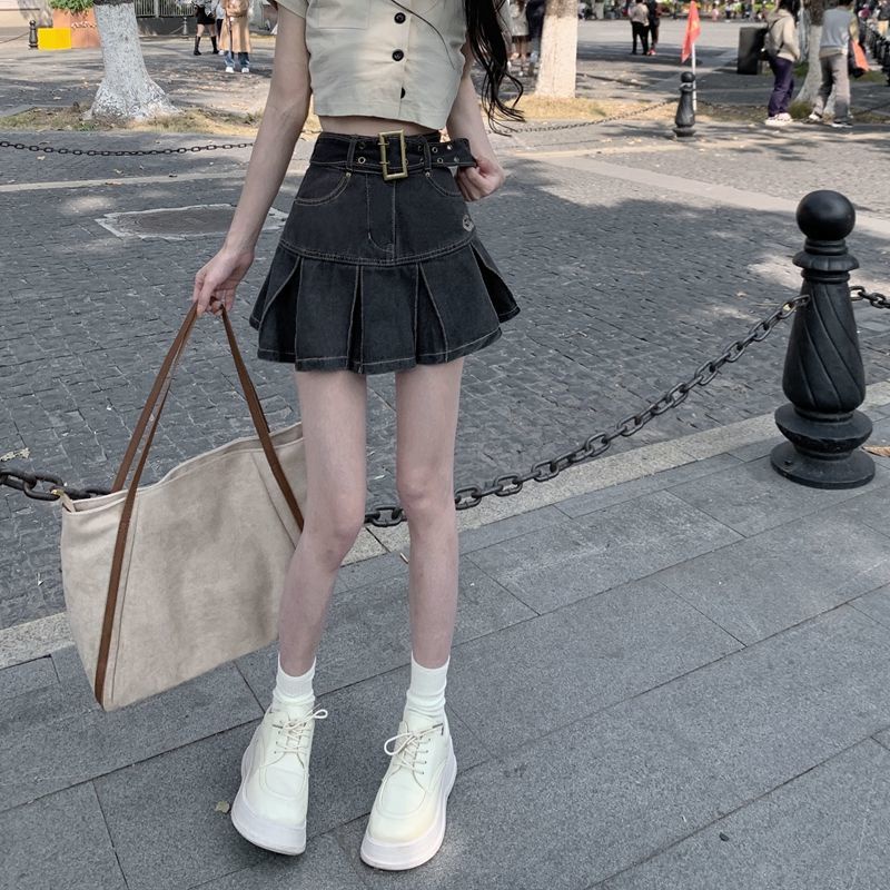 jiashucheng Chân Váy Denim Chữ a Lưng Cao Tôn Dáng Thời Trang Mùa Hè Cho Nữ