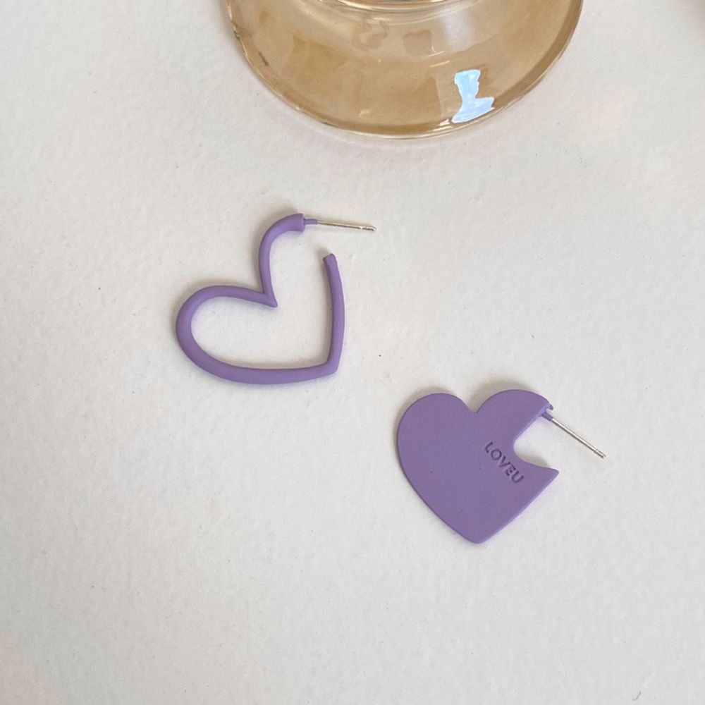 Khuyên Tai Hình Trái Tim Màu Tím Phong Cách Hàn Quốc Đơn Giản Cho Nữ