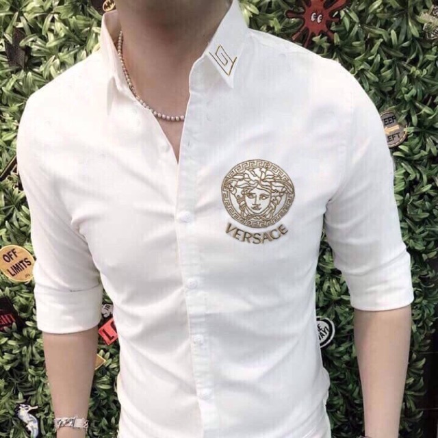 Áo somi nam lụa thêu versace