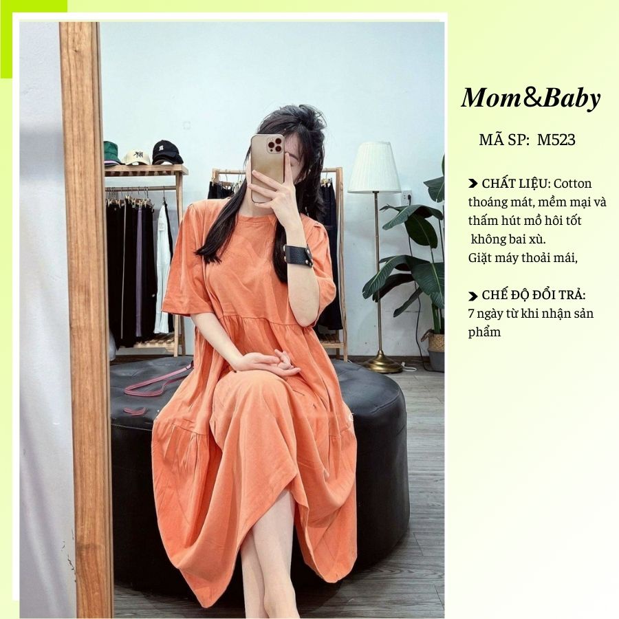 Váy bầu ngắn tay thiết kế tầng xinh xắn thời trang công sở Mom and baby M523