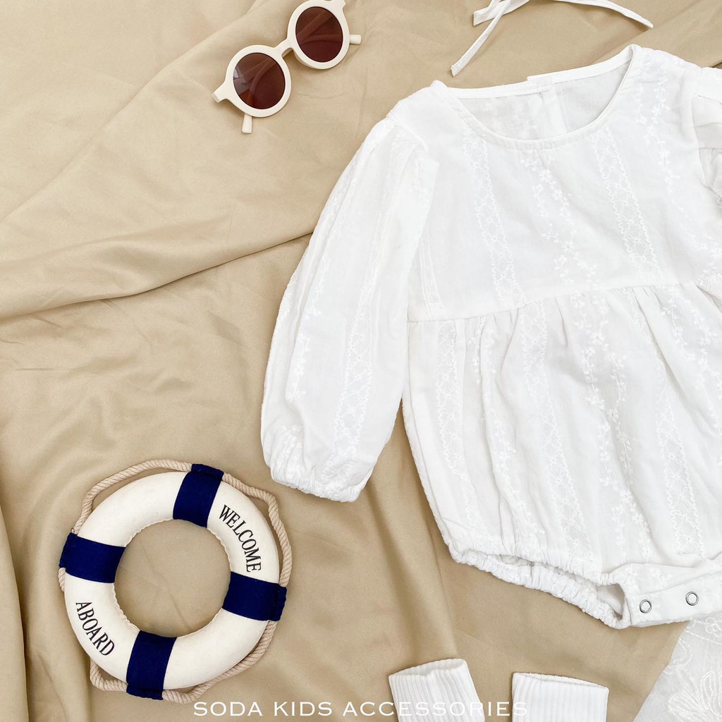 Body cho bé gái SODA KIDS tặng kèm mũ ren trắng, chất liệu thô mềm, mỏng, mát