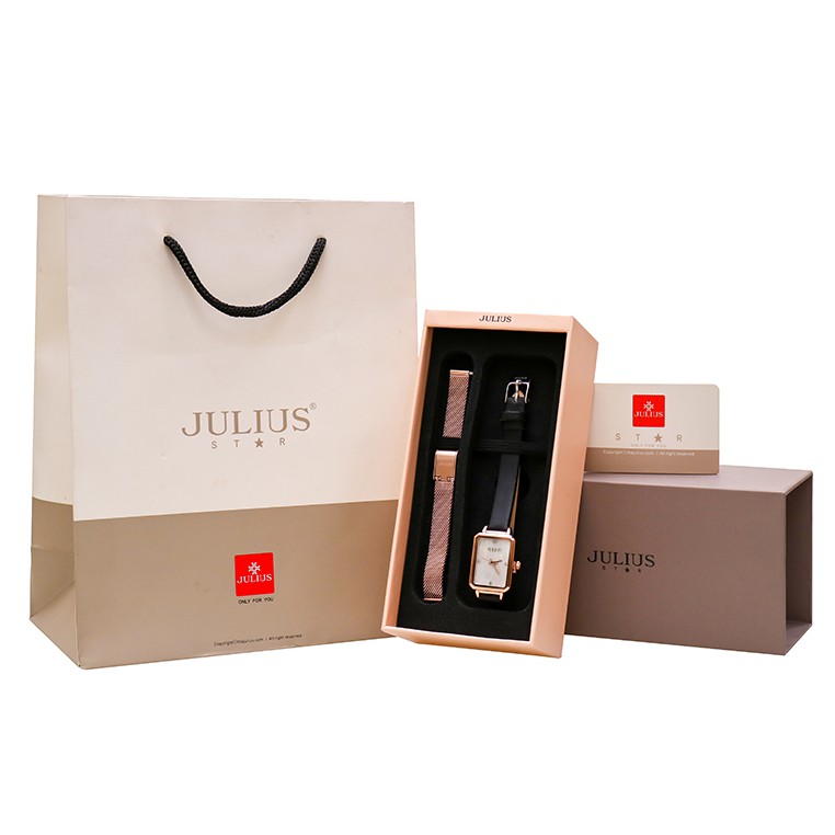 Julius Official | Đồng hồ nữ Julius JA-1280 dây da + tặng dây thép