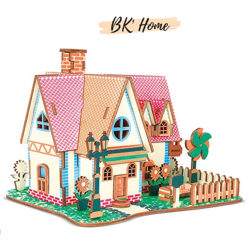 Mô hình lắp ghép 3D gỗ Birkeetoys nhà vườn hoa