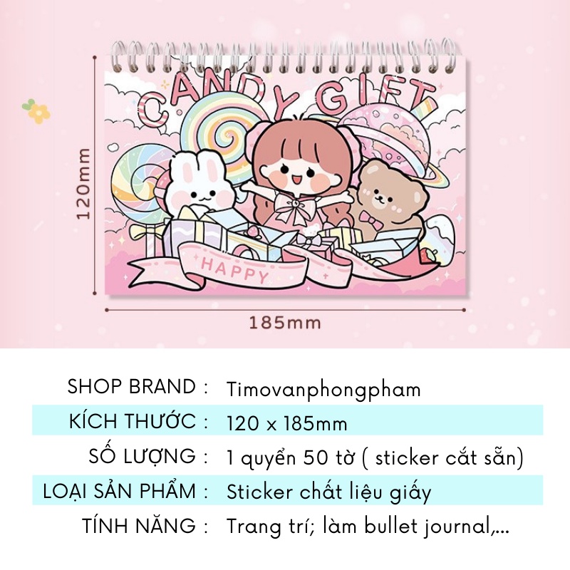 Sổ Sticker Cute Candy Gift  50 Tấm Mini Trang Trí Sổ Tay Nhật Ký Dụng Cụ Dán Bullet Journal ST42