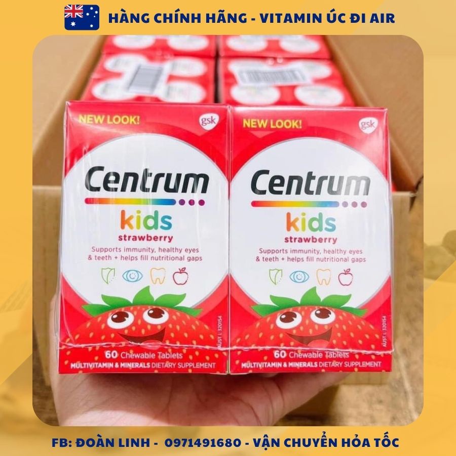 Vitamin tổng hợp Centrum Kids 60 viên Muti Vitamin cho bé từ 3 tuổi, Hàng chuẩn úc đi air, Viên centrum kids