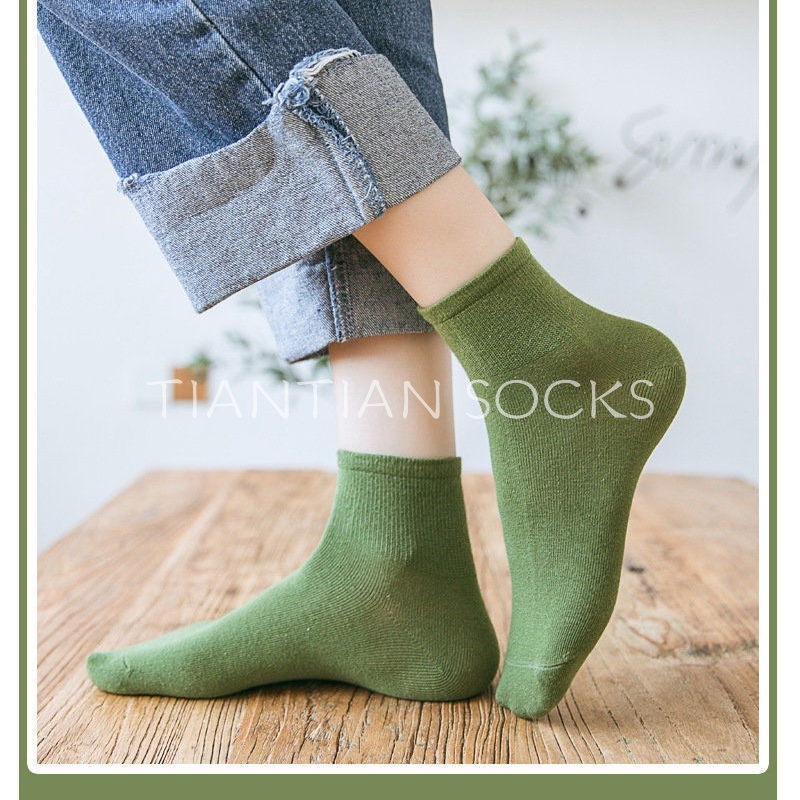 Tất vớ nữ cổ ngắn Cotton màu trơn đơn giản