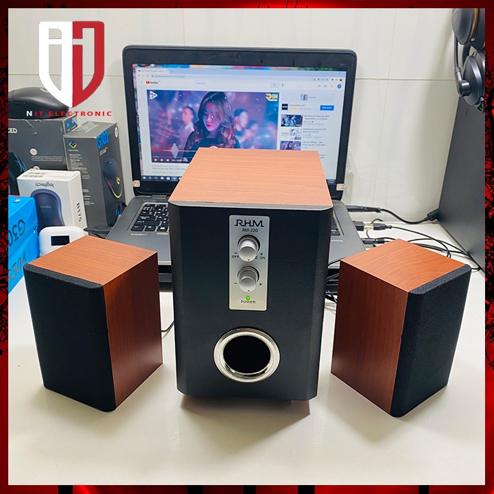 Loa Máy Vi Tính Pc Để Bàn Có dây Chính Hãng 2.1 RHM RM-220BT Loa Thùng Gỗ Bass Mạnh