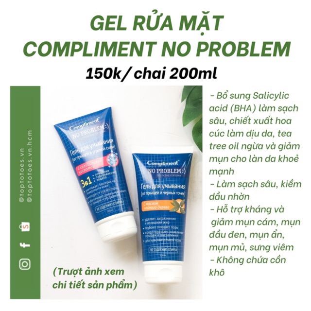 Gel rửa mặt Compliment No Problem giảm viêm, mụn