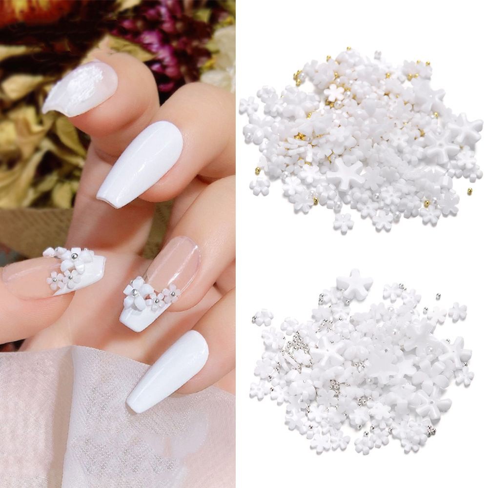 Nhãn Dán Trang Trí Móng Tay 3D DIY Hình Hoa Trắng Mini Thời Trang Dành Cho Nữ