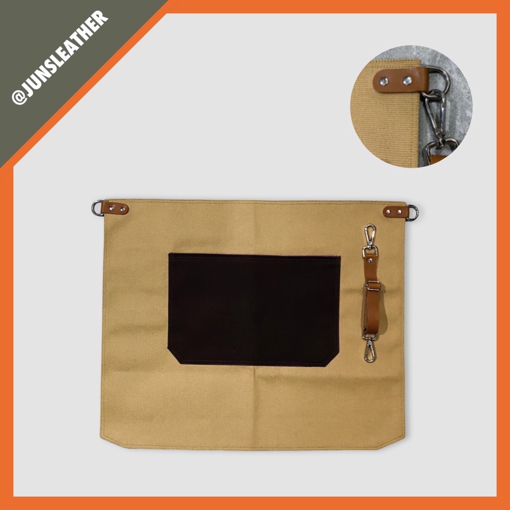 Tạp dề pha chế phục vụ vải canvas dây da của Junsleather phối da bò cao cấp dành cho Barista/Bartender quán cà phê