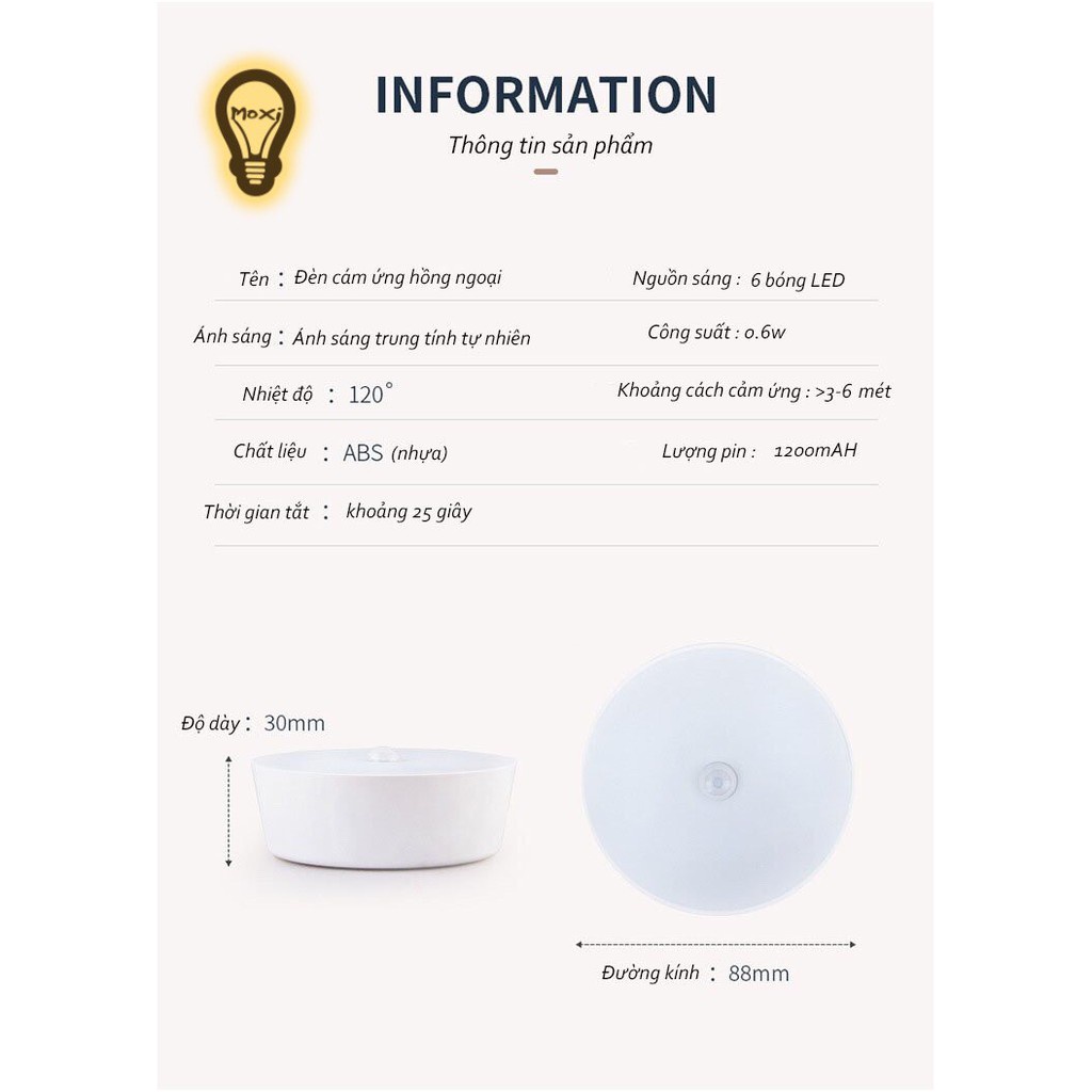Đèn led cảm ứng cảm biến chuyển động gắn dán tường tủ cầu thang thông minh tự động phát sáng。