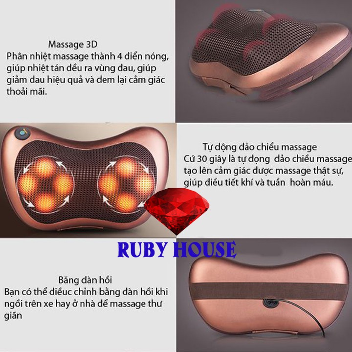 [BH 1 đổi 1]Gối massage hồng ngoại 8 bi, gối massage cổ vai gáy HIỆU QUẢ, AN TOÀN - Ruby House