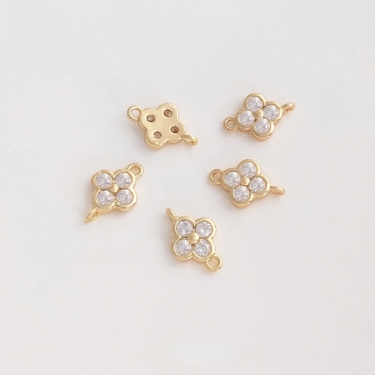 Dây Chuyền Mạ Vàng 14K Mặt Hình Cỏ Bốn Lá Đính Đá Zircon