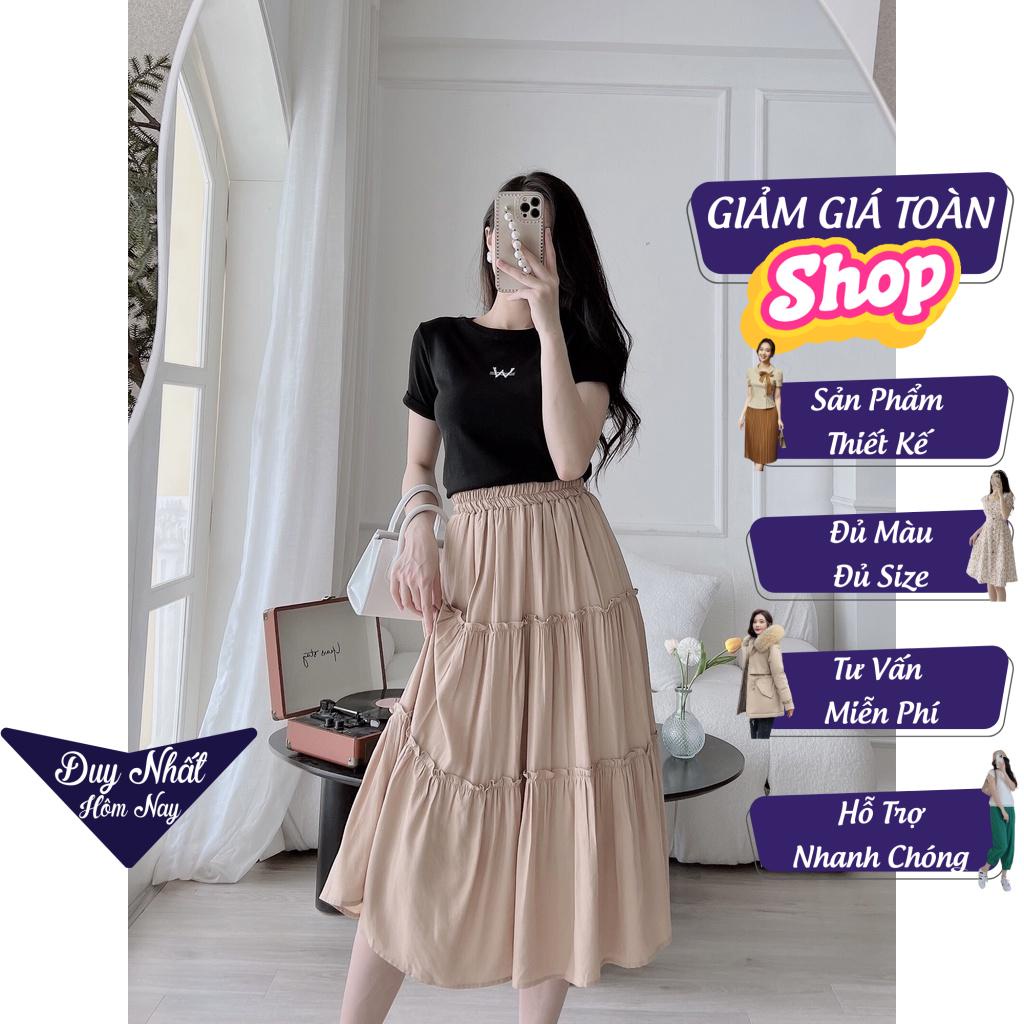 Chân váy cạp chun dài vải tằm xước co giãn mix áo phông áo sơ mi croptop siêu đẹp EvaLover