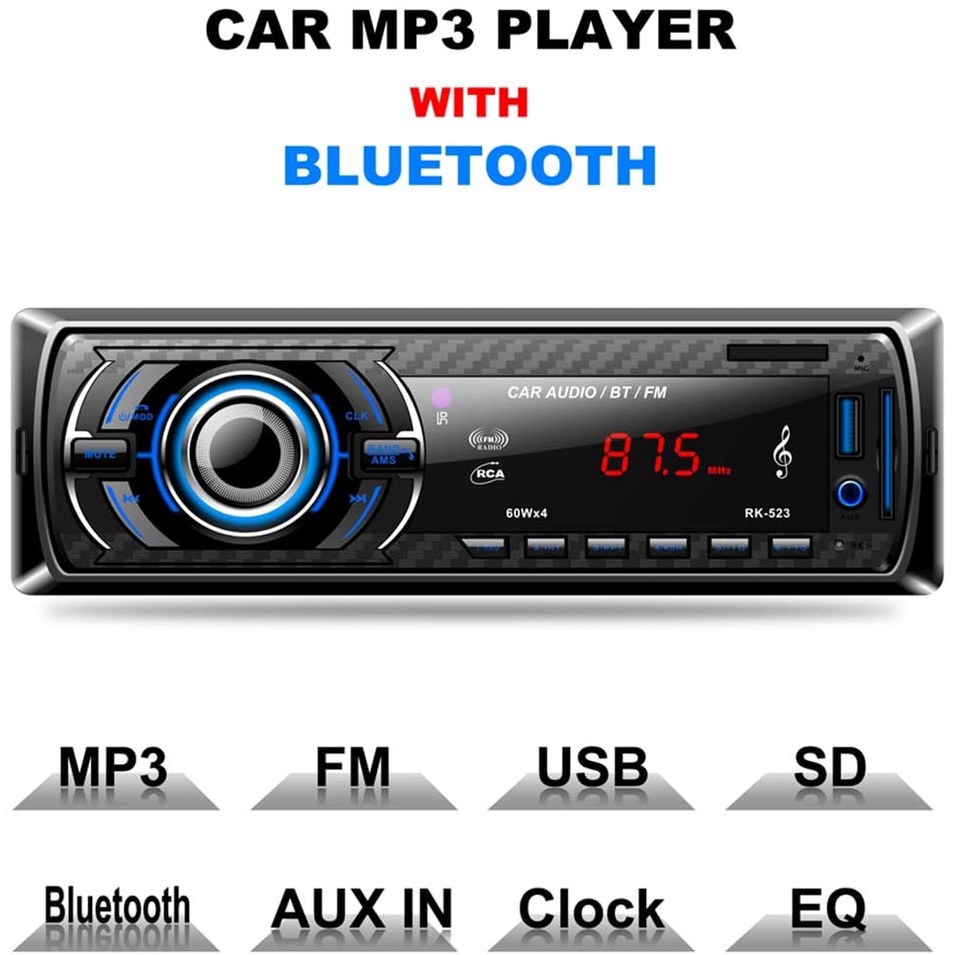 Bộ thu Radio cho ô tô RK-523 / RK-522 không dây bluetooth, đầu phát MP3 cổng USB