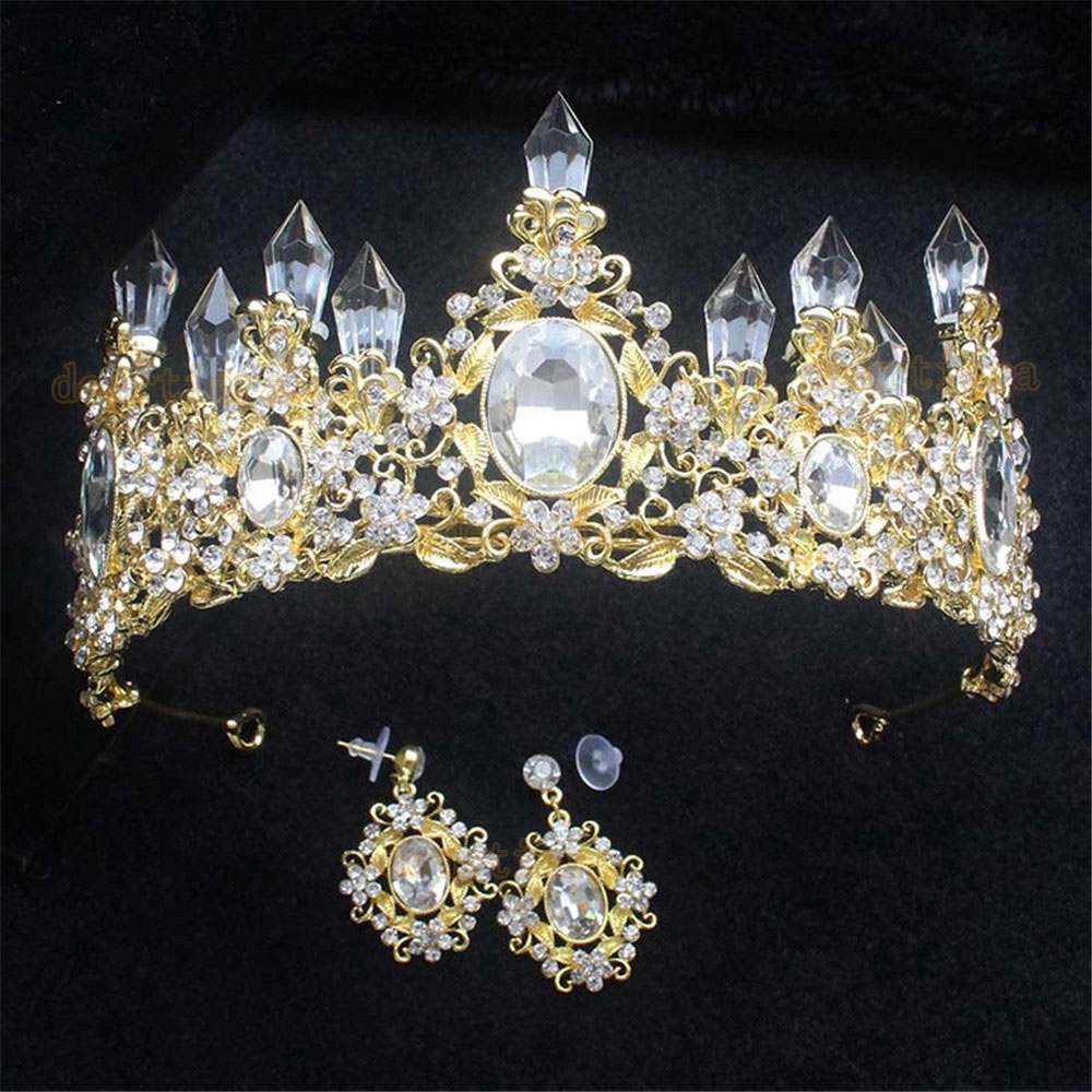 Rhinestone Baroque Crystal Crown Bride Tiara Earrings set for Wedding / Bride / Prom