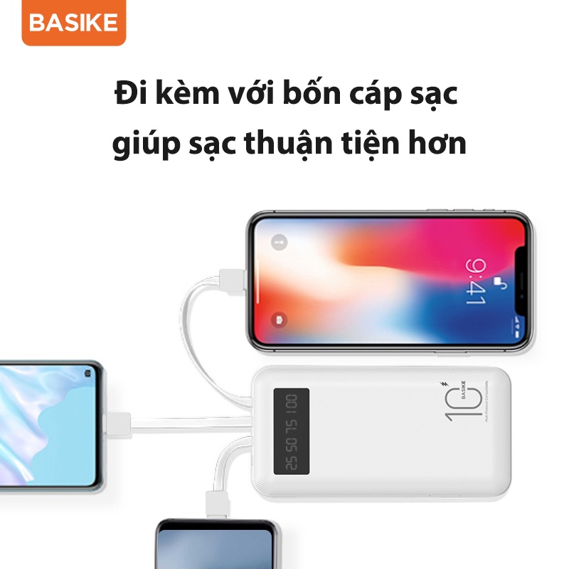 Sạc dự phòng 10000mAh 20000mAh BASIKE 2.1A Sạc Nhanh Với cáp sạc Lightning Type C